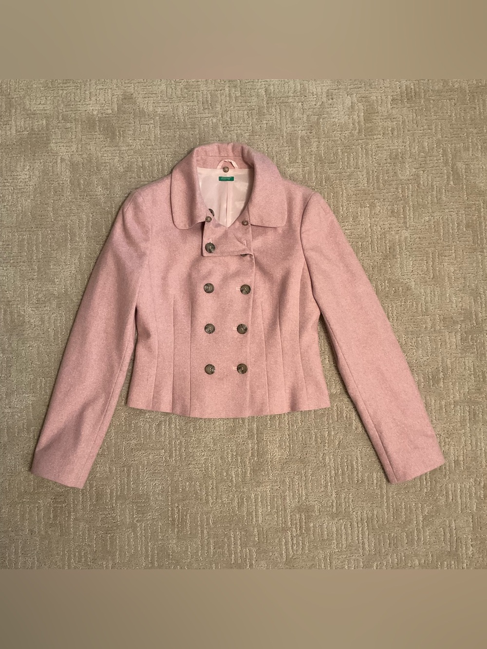 Vintage United Colors of Benetton Blazer Cropped Wool Silk Blend Pink S EUC Chic